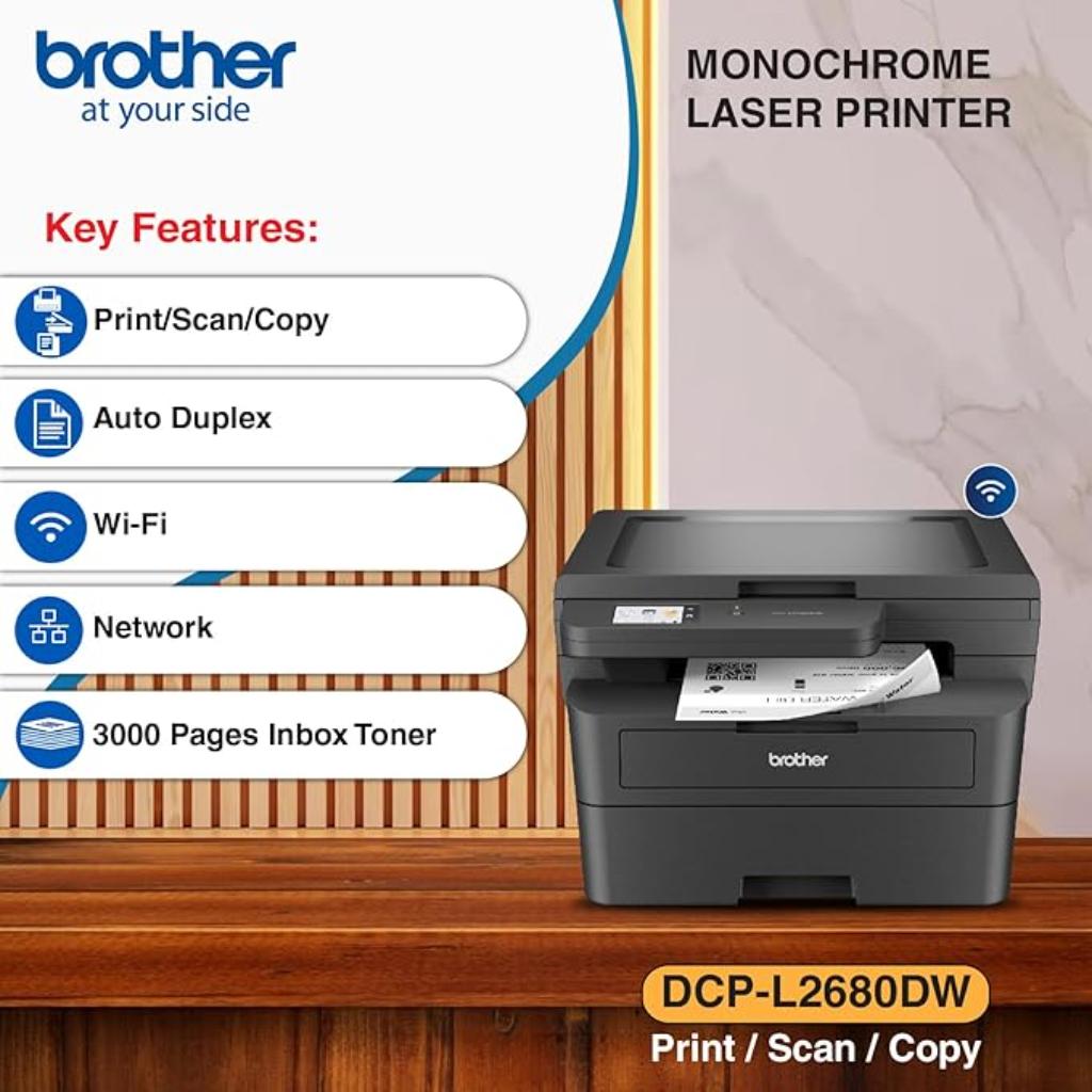 Brother DCP-L2680DW Monochrome Multi-Function ADF Wireless Duplex Laser Printer