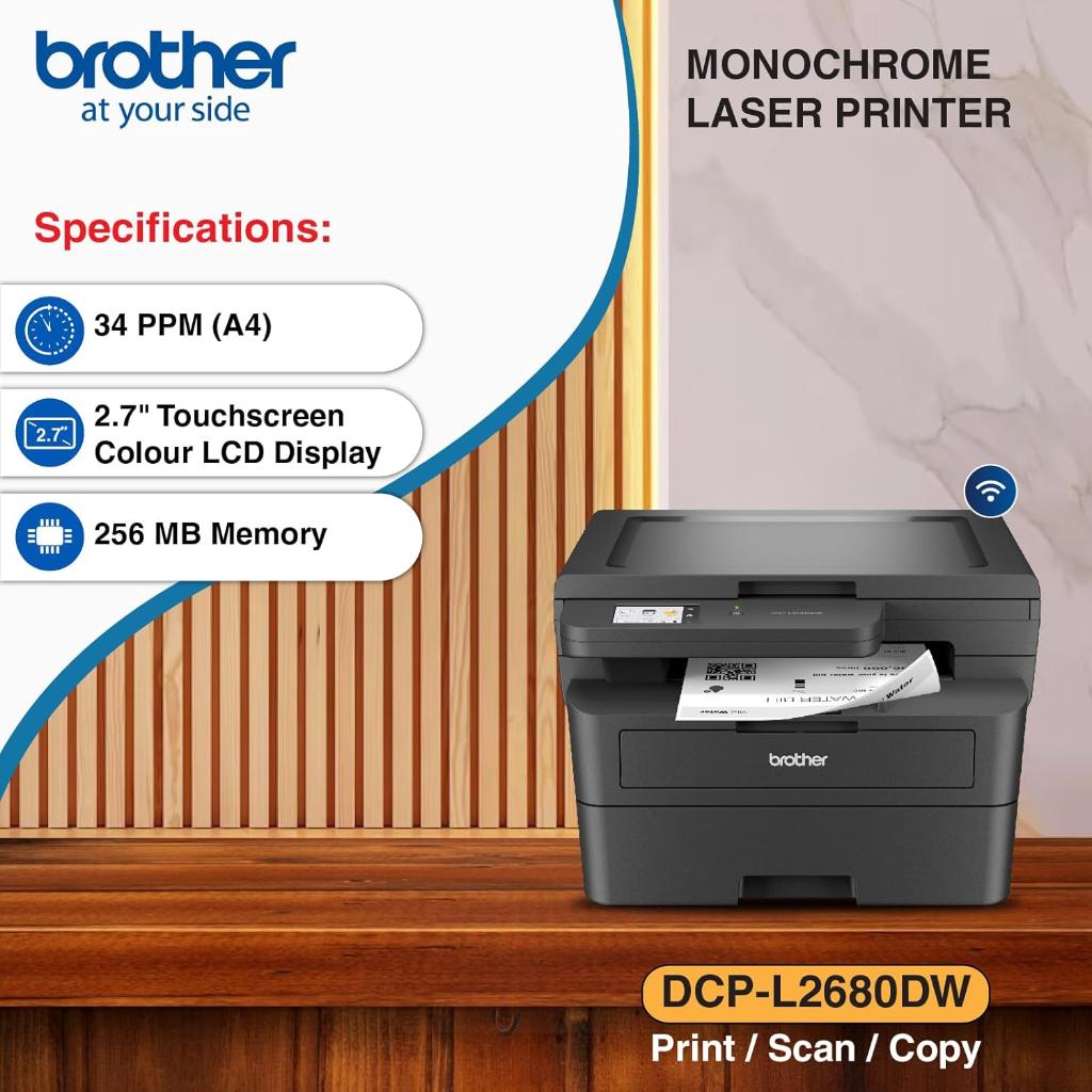 Brother DCP-L2680DW Monochrome Multi-Function ADF Wireless Duplex Laser Printer