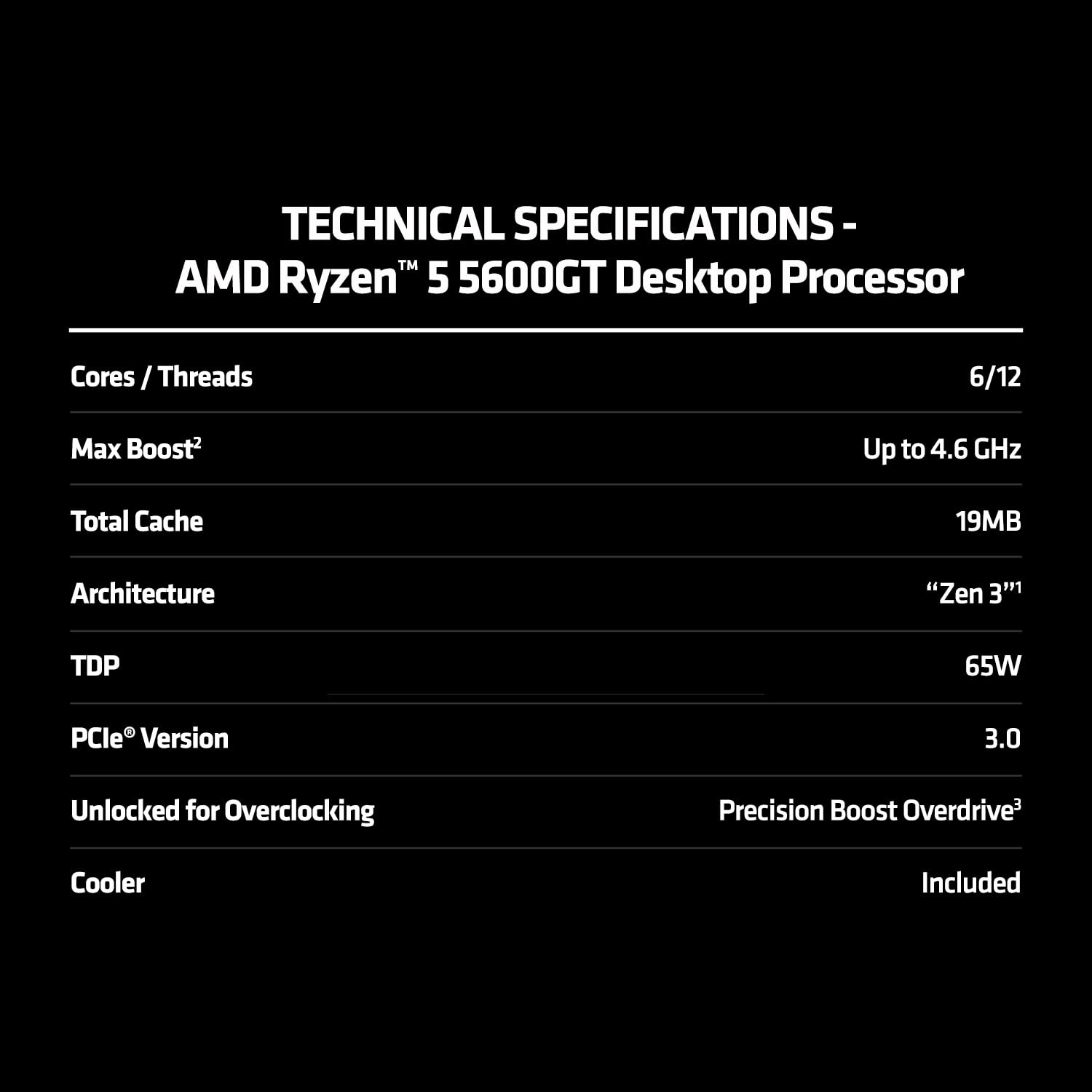 AMD Ryzen 5 5600GT 6 Cores 12 Threads 4.6GHz 19MB Cache AM4 Socket 64-bit Desktop Processor