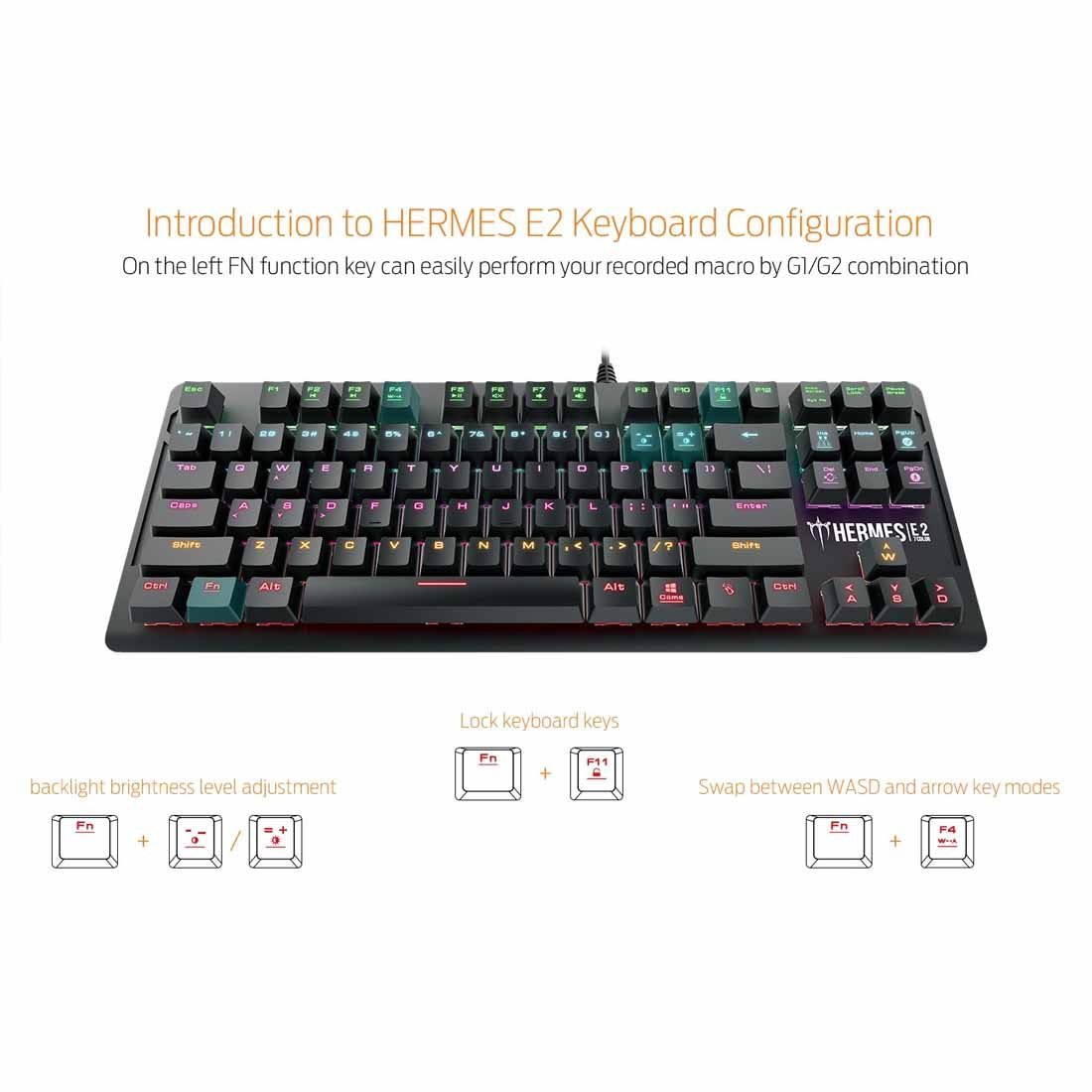 Gamdias HERMES E2 Mechanical Gaming Keyboard - 7 Color Neon Illumination with Onboard Memory