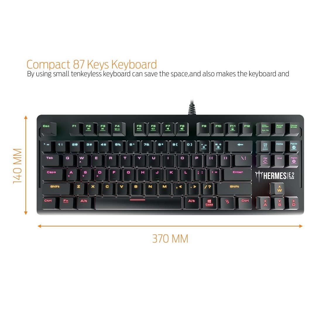 Gamdias HERMES E2 Mechanical Gaming Keyboard - 7 Color Neon Illumination with Onboard Memory