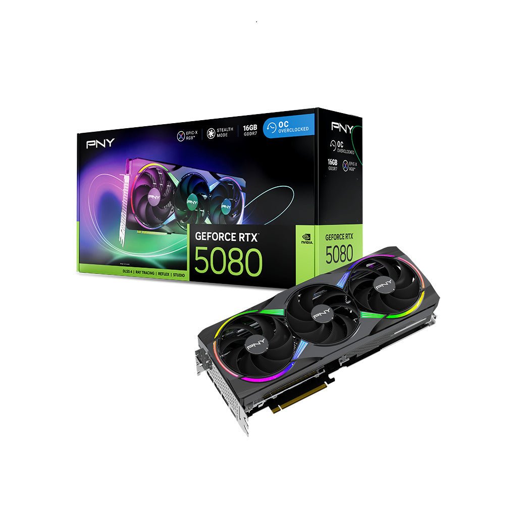 PNY GeForce RTX 5080 16GB GDDR7 EPIC-X ARGB Triple Fan Overclocked Graphics Card