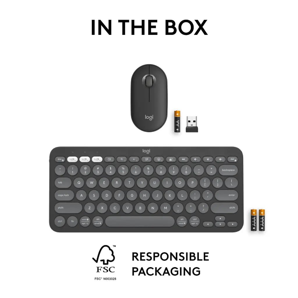 Logitech Pebble 2 Wireless Bluetooth Keyboard and Mouse Combo with Logi Bolt Receiver