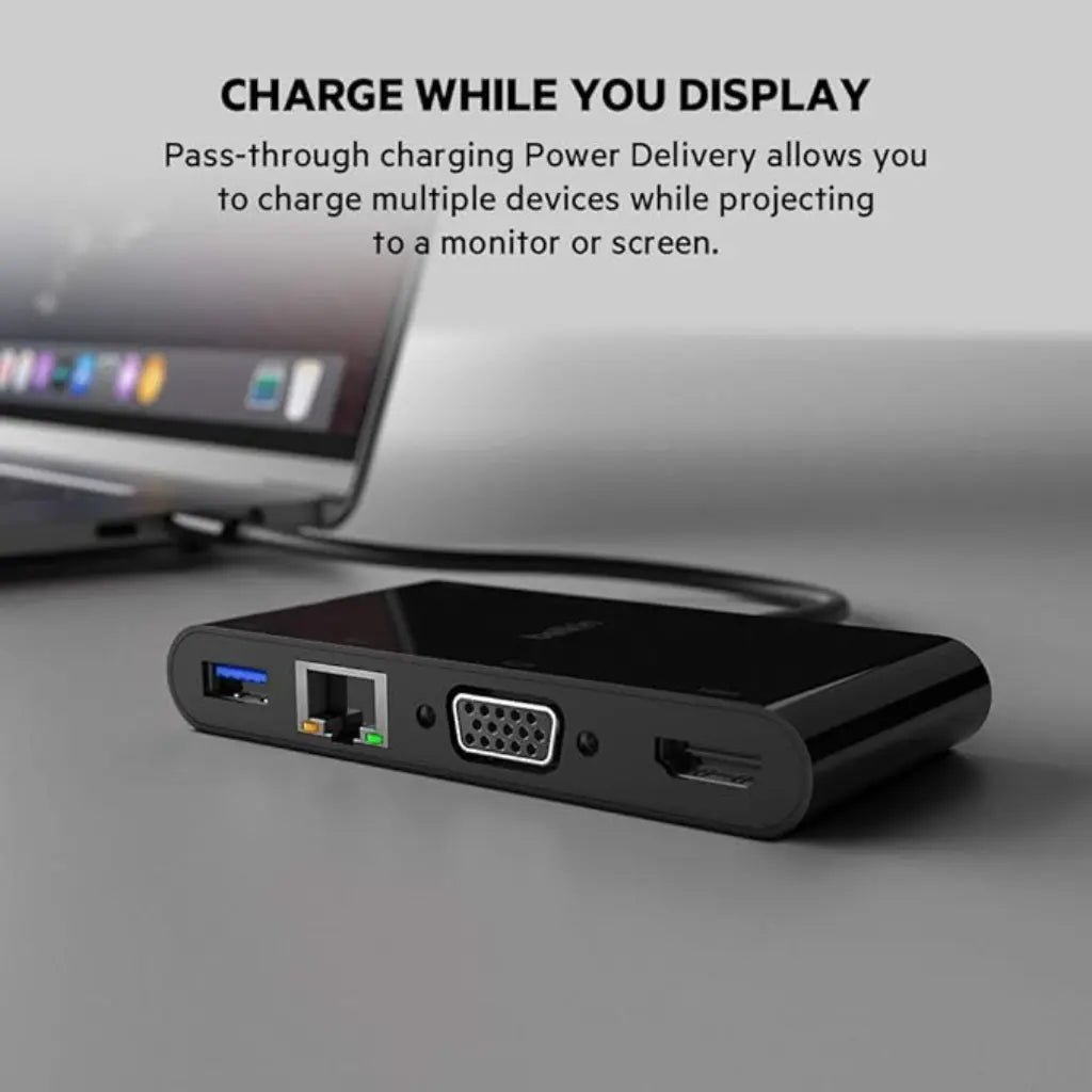 Belkin 100W USB-C Multimedia Hub and Charging Adapter with Integrated Tethered Cable