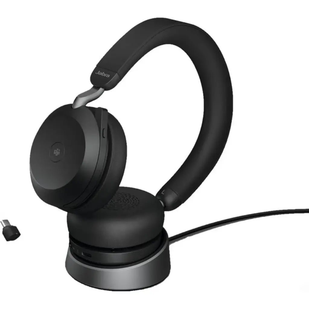 Jabra Evolve2 75 MS Stereo Wireless Bluetooth Headset with Advanced Active Noise Cancellation and USB-C Charging Stand