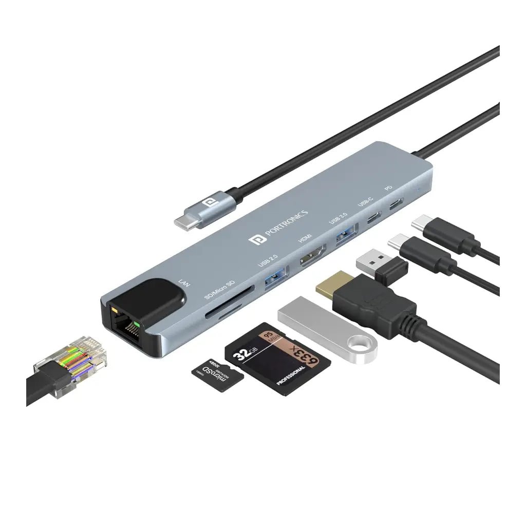 Portronics Mport 8 (POR 2149) 8-in-1 USB-C Hub with 4K HDMI and 100 Mbps Ethernet