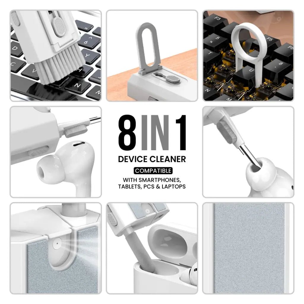 Portronics Clean M 8-in-1 Multifunctional Gadget Cleaning Kit with Integrated Mobile Holder