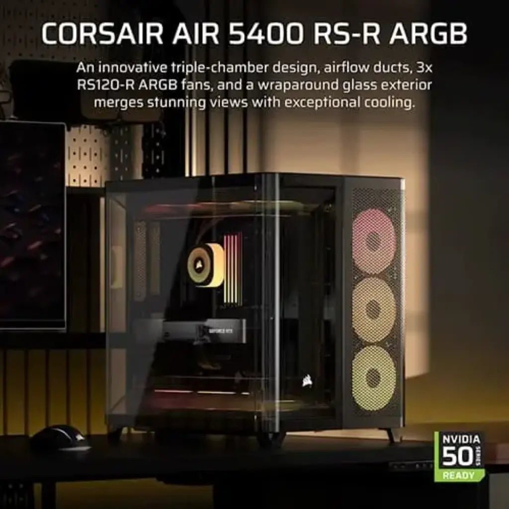 Corsair Crystal Series 5400 RS-R ARGB Triple Chamber Mid-Tower PC Case with Tempered Curved Glass