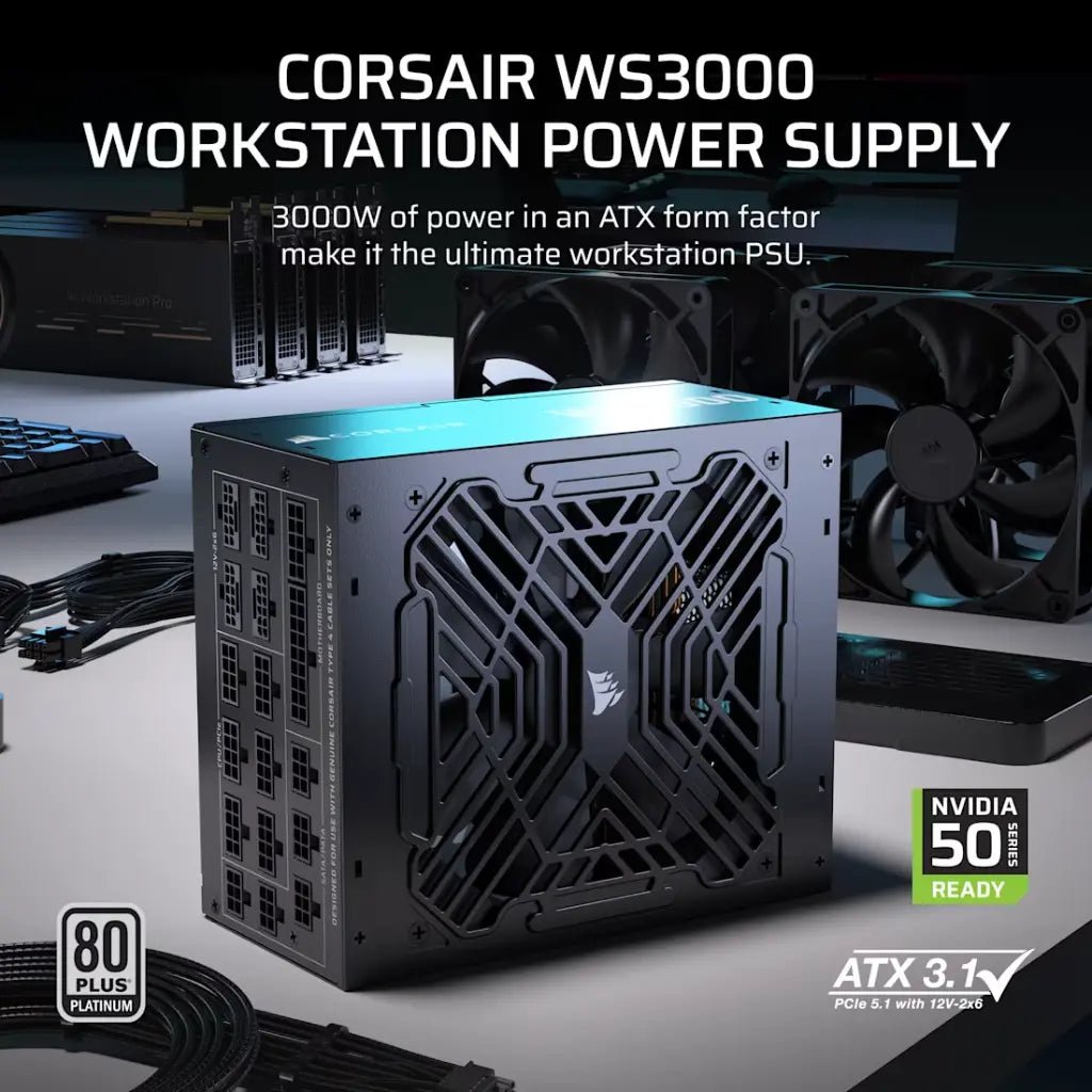 Corsair WS3000 3000W ATX 3.1 Fully Modular 80 Plus Platinum Workstation Power Supply