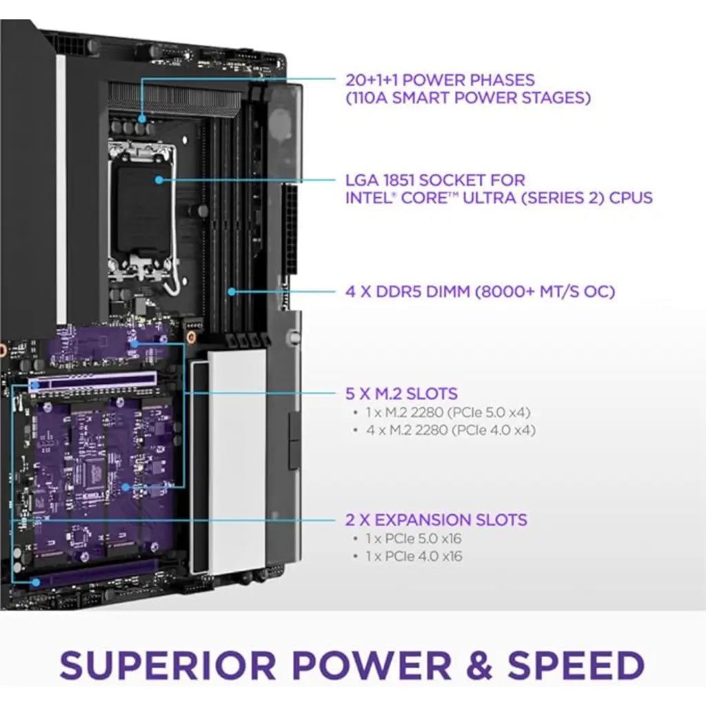NZXT N9 Z890 Intel LGA1851 ATX Motherboard with DDR5 Support and Wi-Fi 7