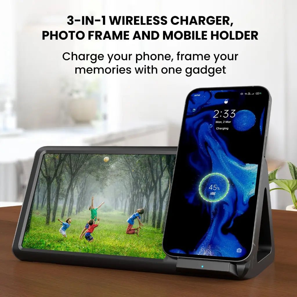 Portronics Freedom 5 (POR 2127) 15W Fast Wireless Charger with Integrated Photo Frame and Detachable Stand