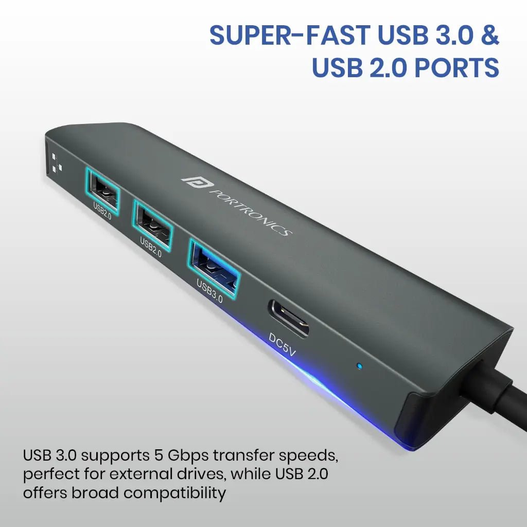 Portronics Mport Edge POR 2931 5-in-1 USB-C Hub with Multi-Port Connectivity