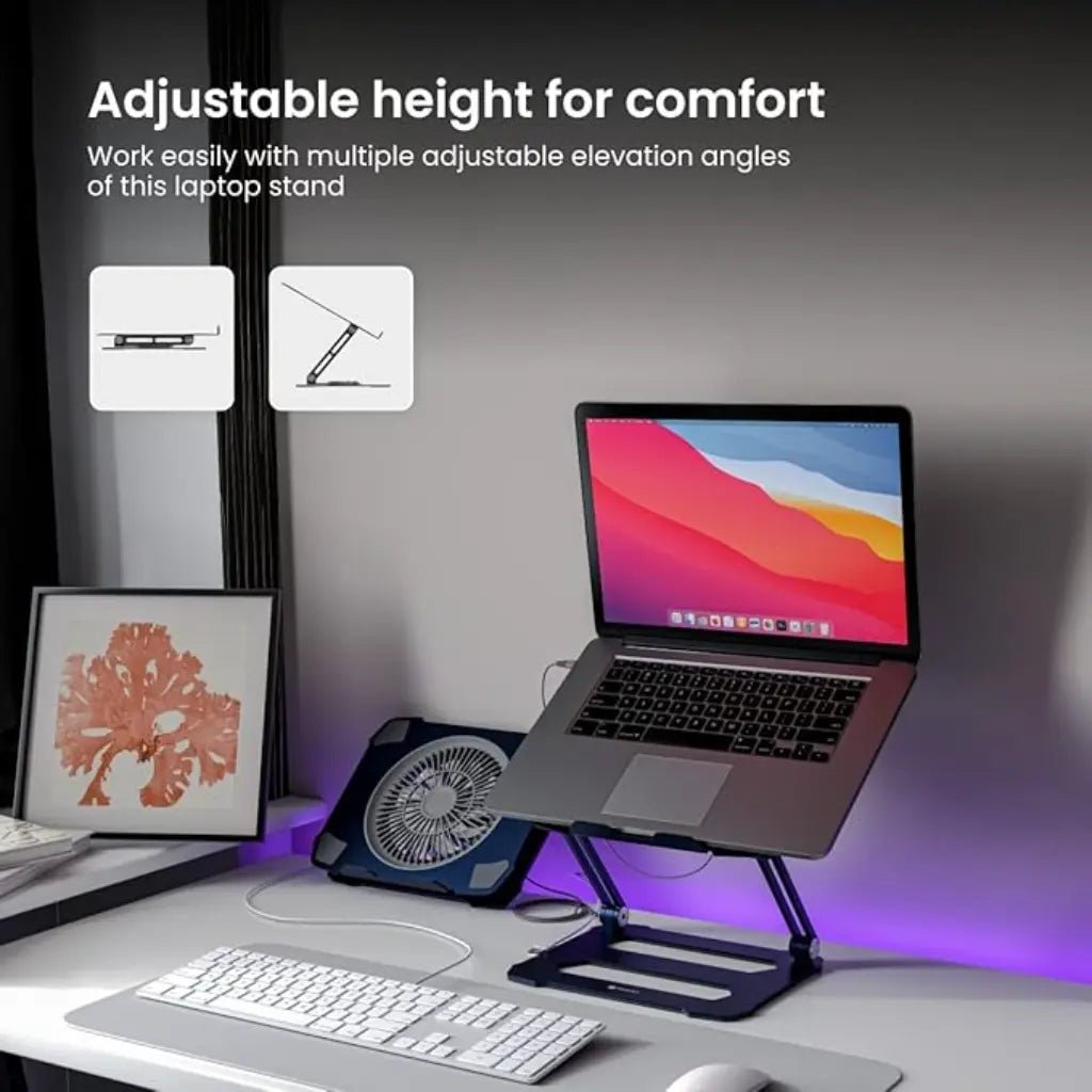 Portronics My Buddy K10 Adjustable Laptop Stand with Integrated Cooling Fan and Ergonomic Design