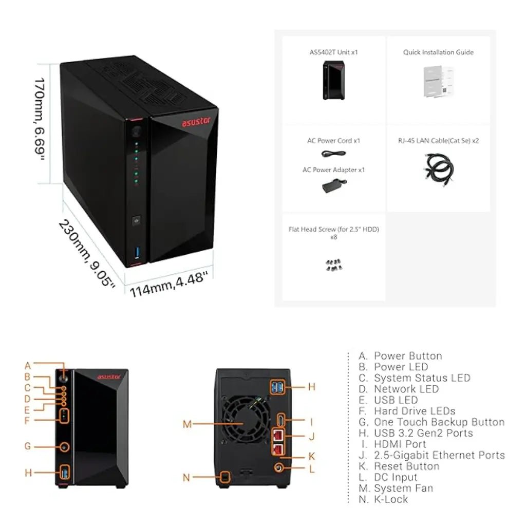 ASUSTOR AS5402T Nimbustor 2-Bay NAS Enclosure with Dual 2.5GbE Ports
