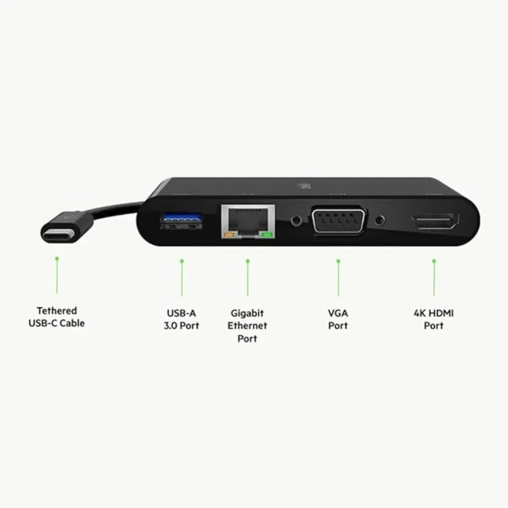 Belkin 100W USB-C Multimedia Hub and Charging Adapter with Integrated Tethered Cable