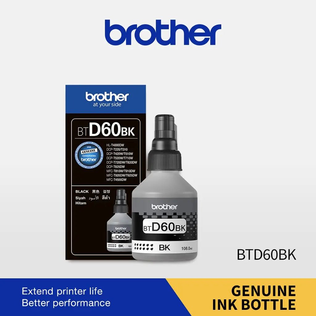 Brother BT-D60BK Ultra High Yield Black Ink Refill Bottle (108ml) for DCP-T and MFC-T Series Printers