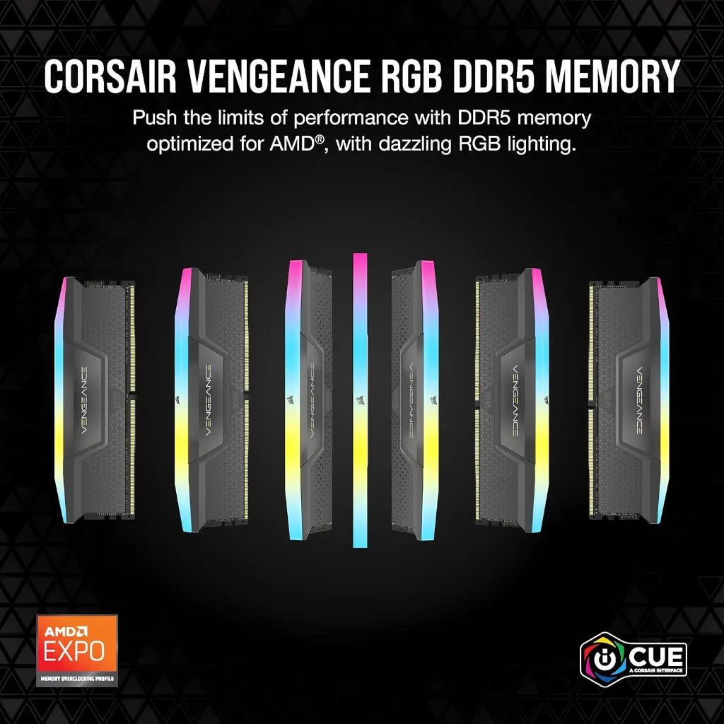 Corsair Vengeance RGB 64GB (2x32GB) DDR5 6000MHz CL30 Desktop Memory Kit - Optimized for High-Performance Gaming