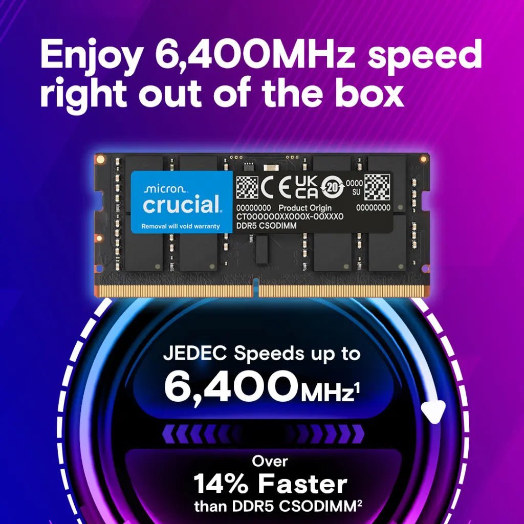 Crucial 24GB DDR5 6400MHz CL52 262-Pin SODIMM Laptop Memory Module