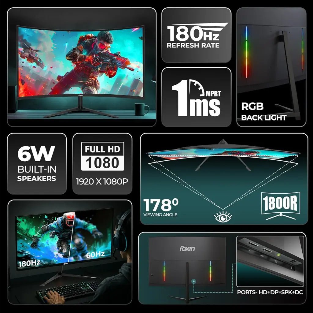 Foxin Phantom 32-inch 180Hz 1ms Full HD Curved LED Gaming Monitor