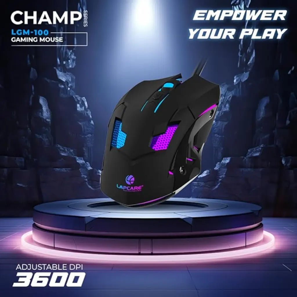 Lapcare Champ LGM-100 Ergonomic USB Wired RGB Gaming Mouse with 3600 DPI Precision Sensor