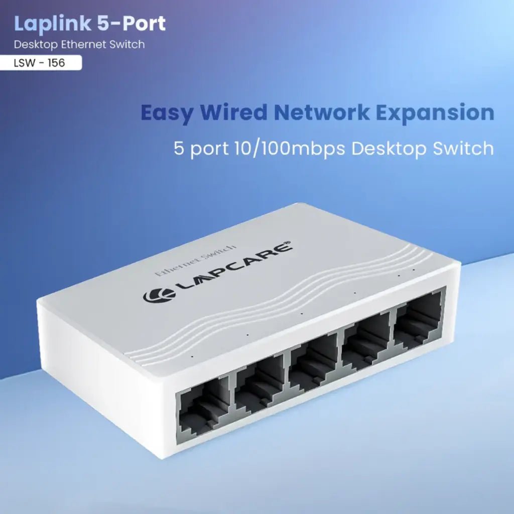 Lapcare Laplink 5-Port Gigabit Desktop Ethernet Switch - Compact White Design