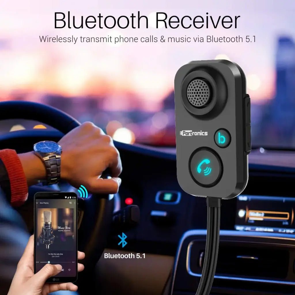 Portronics Auto 12 POR 1195 In-Car Bluetooth 5.1 Receiver with Hands-Free Calling and Noise Cancellation