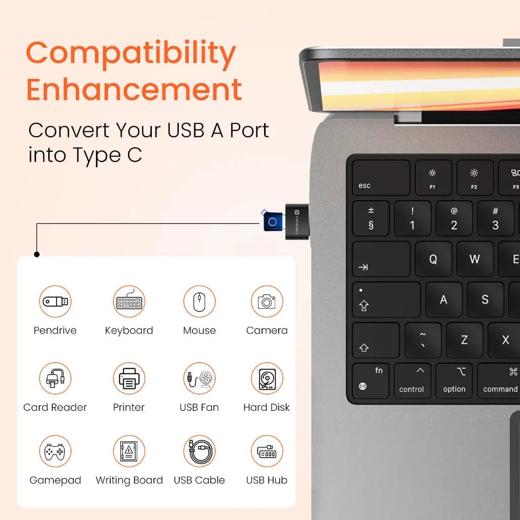 Portronics Type-C to USB-A OTG Adapter for Fast Charging and Data Sync