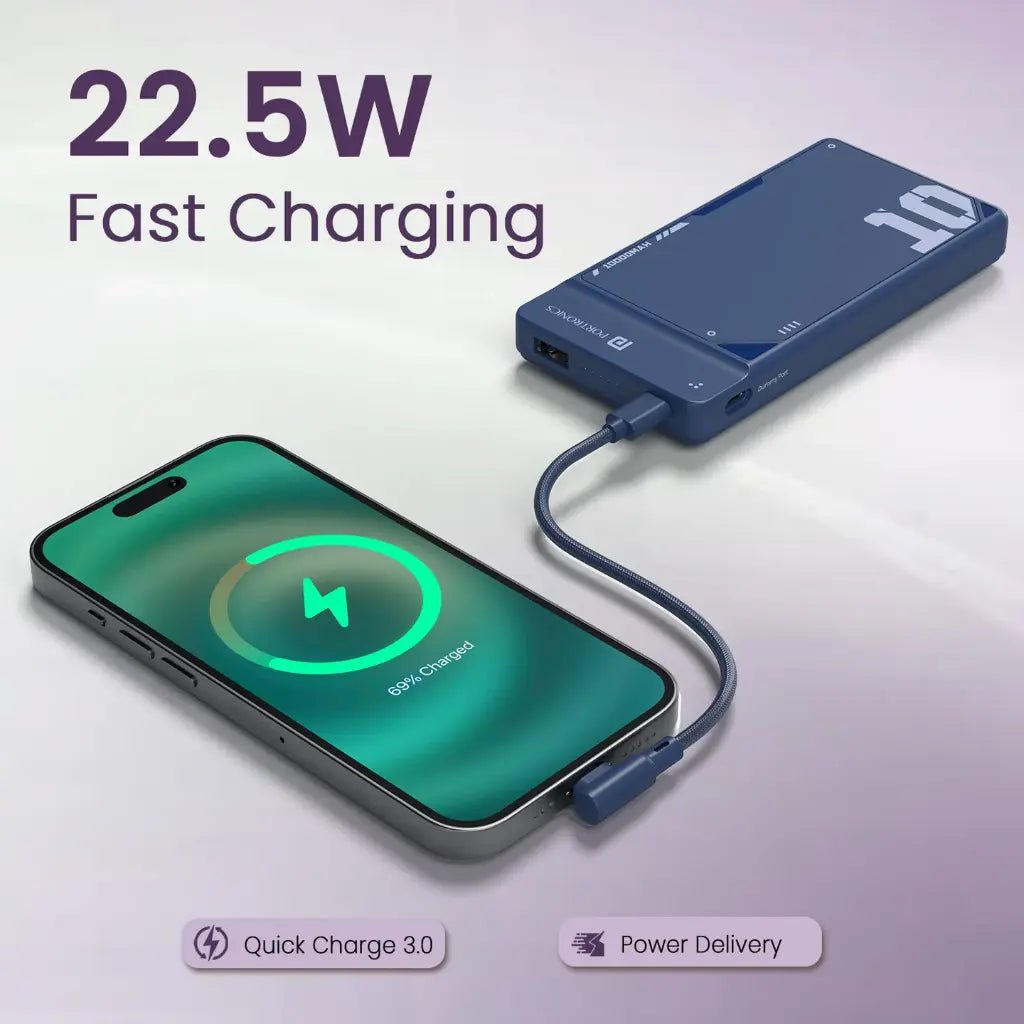 Portronics Luxcell Uno 10000mAh 22.5W Fast Charging Power Bank with LED Display