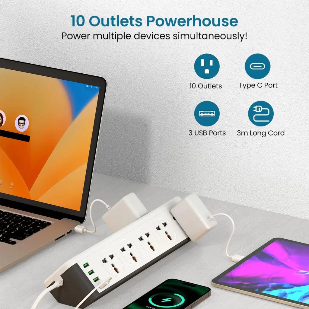 Portronics Power Plate 14 (POR 2072) 10-Socket Universal Extension Board with Surge Protection