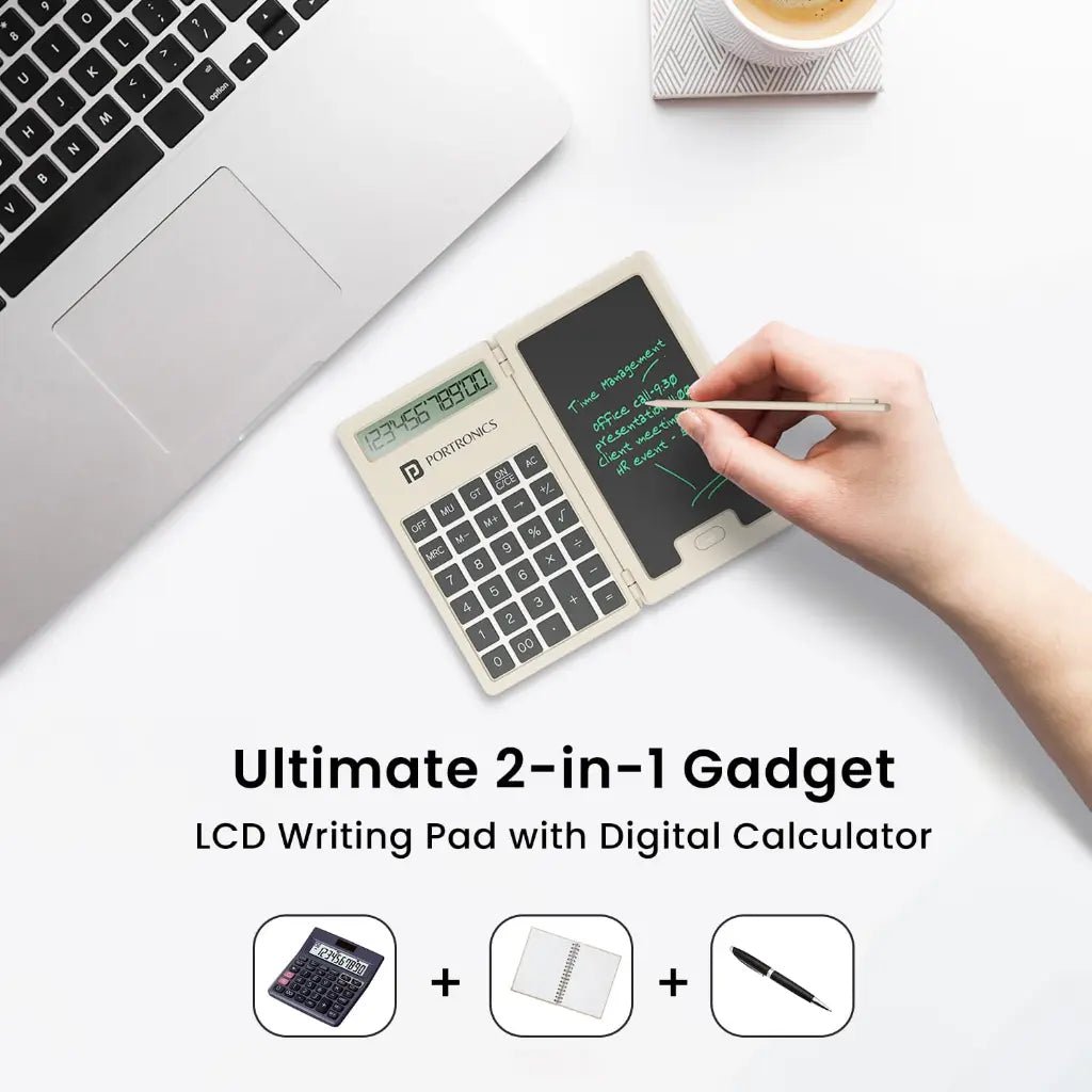Portronics Ruffpad Calc Mini POR 2078 2-in-1 Portable LCD Writing Tablet with Integrated 12-Digit Calculator