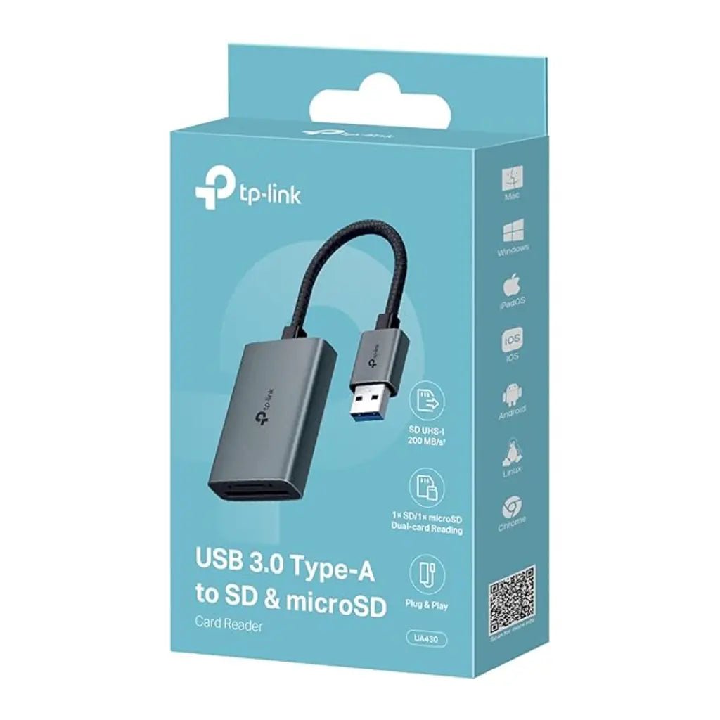 TP-Link UA430 USB 3.0 Type-A Dual Slot SD and microSD Card Reader with 5Gbps High-Speed Data Transfer