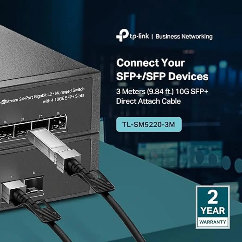 TP-Link Omada TL-SM5220-3M 3-Meter 10G SFP+ Passive Direct Attach Copper (DAC) Twinax Cable