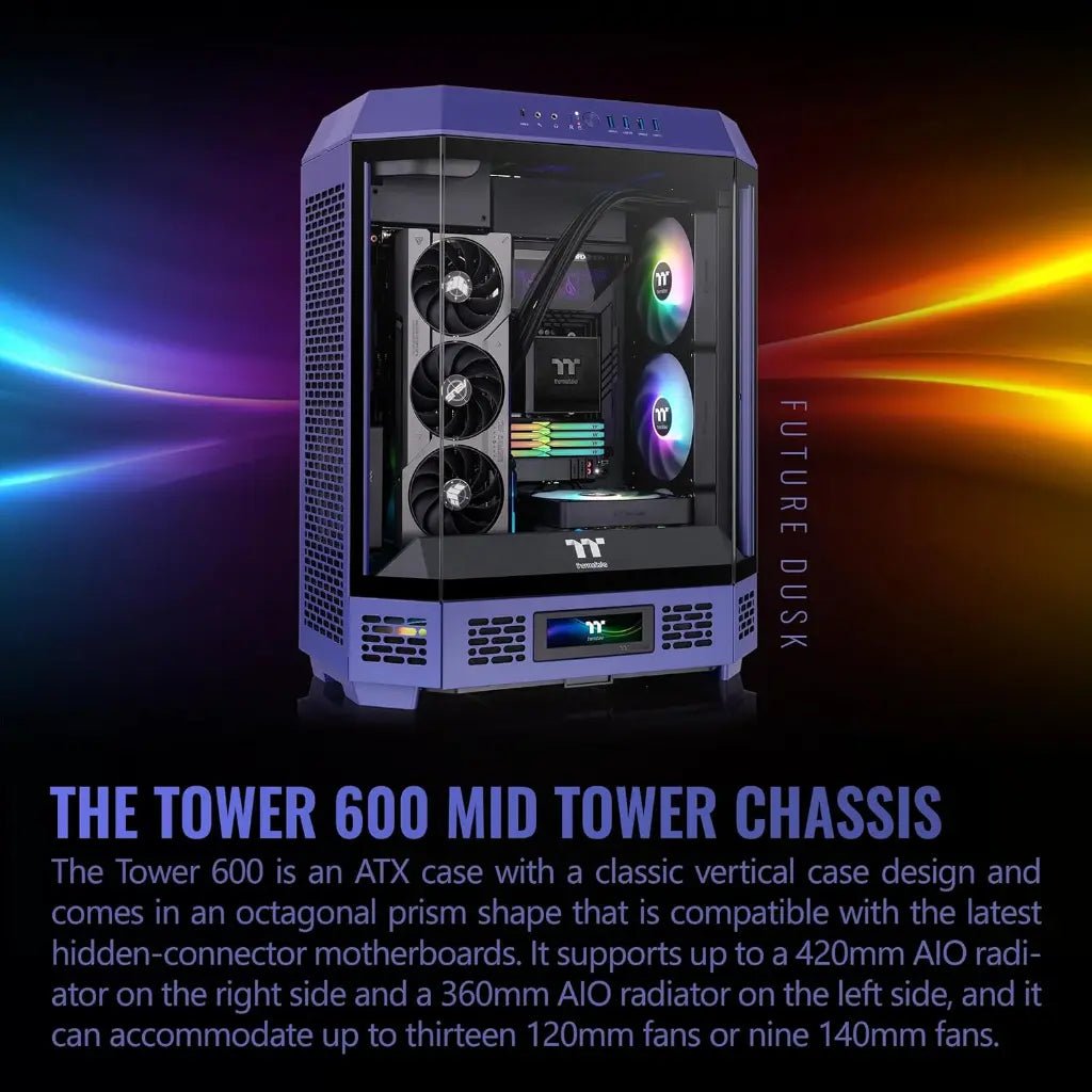 Thermaltake Tower 600 ATX Mid Tower Case - Future Dusk Edition with Octagonal Vertical Design