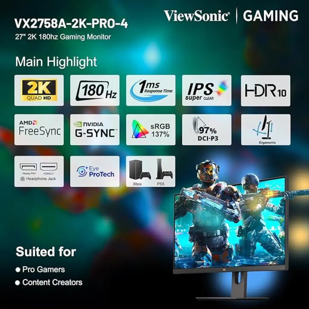 ViewSonic VX2758A-2K-PRO-4 27-inch QHD 180Hz SuperClear IPS Gaming Monitor