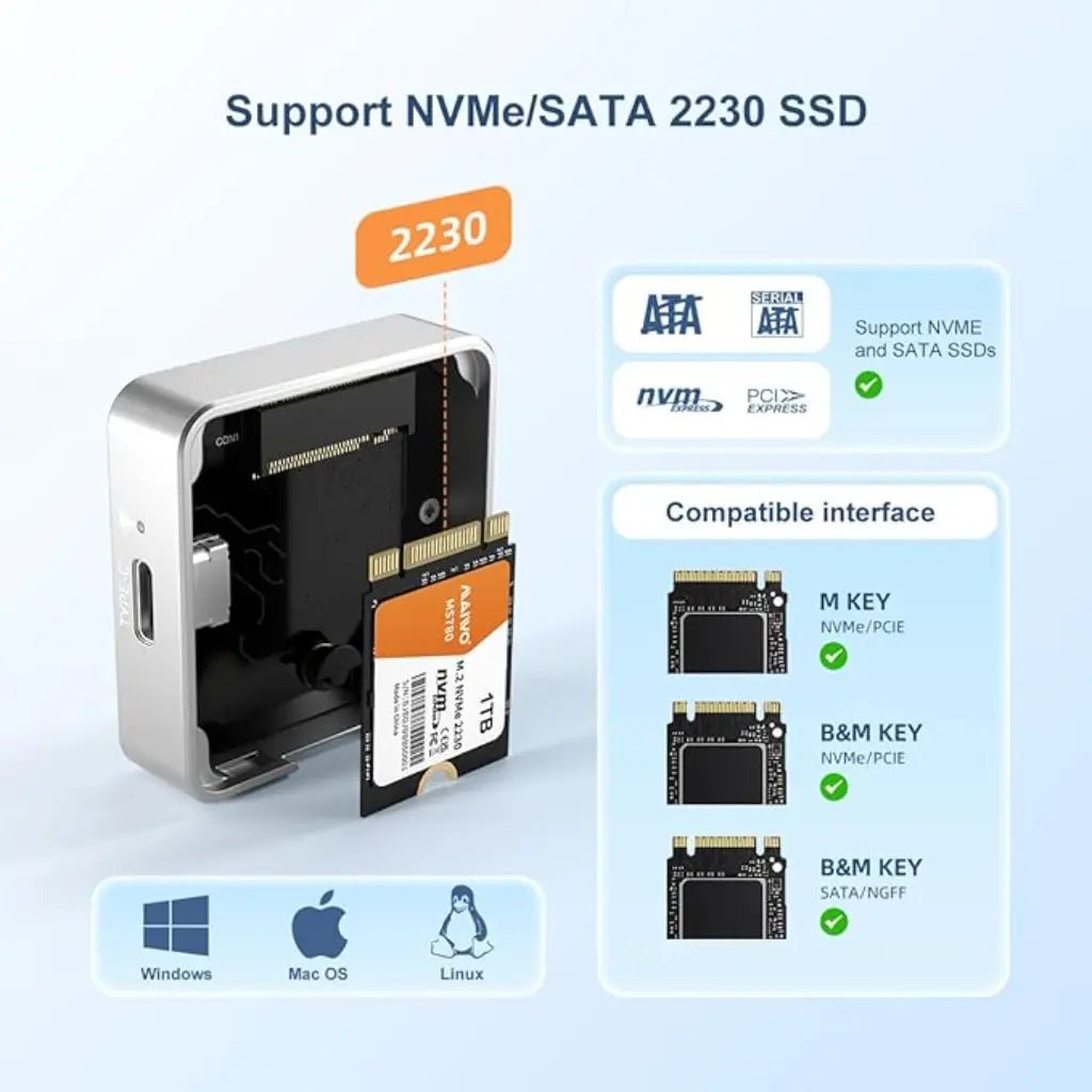 MAIWO K1725P2 Tool-Free USB 3.2 Gen2 10Gbps M.2 2230 NVMe/SATA SSD Enclosure Adapter
