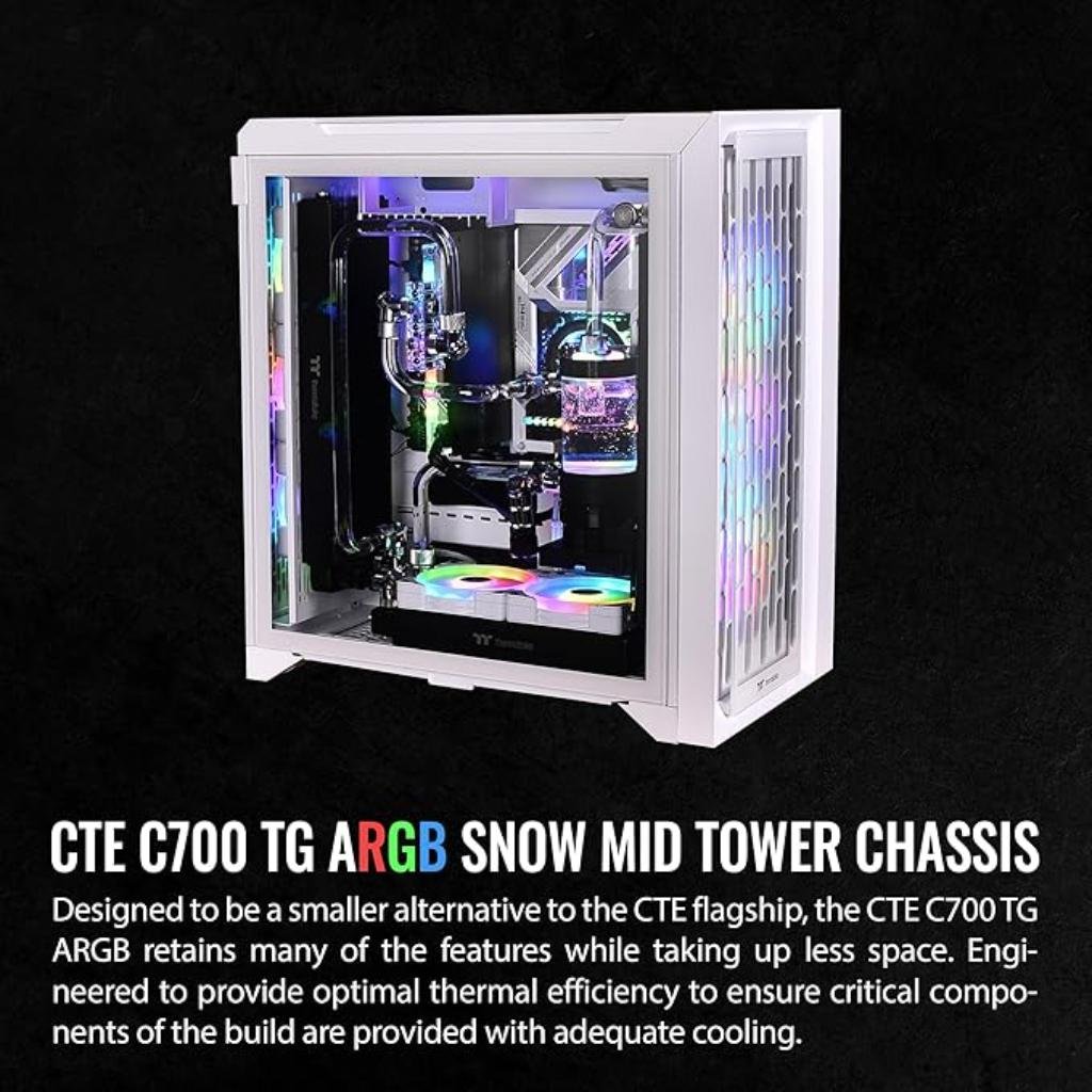 Thermaltake CTE C700 ARGB Snow Mid Tower Computer Case - High Airflow ATX Chassis