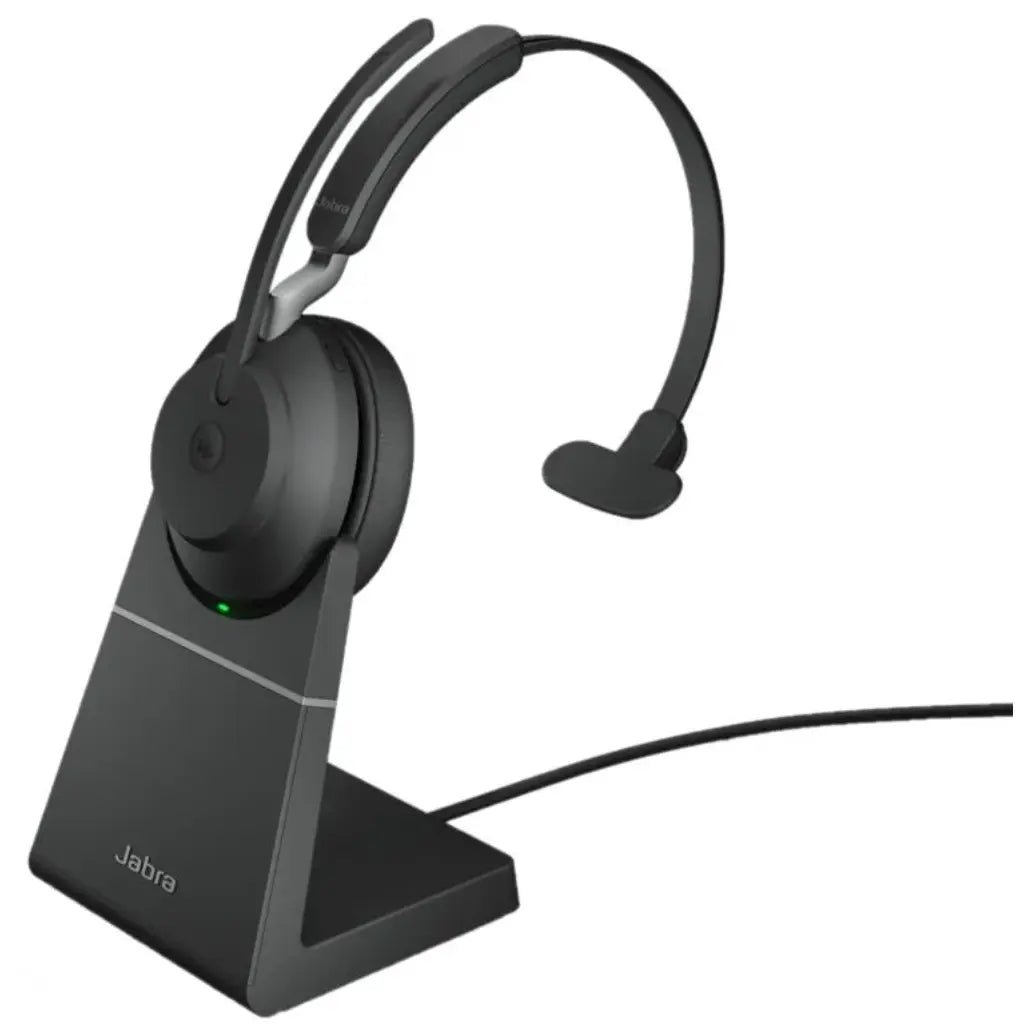 Jabra Evolve2 65 MS Mono Wireless Bluetooth Headset with USB-A Link380a Adapter and Charging Stand