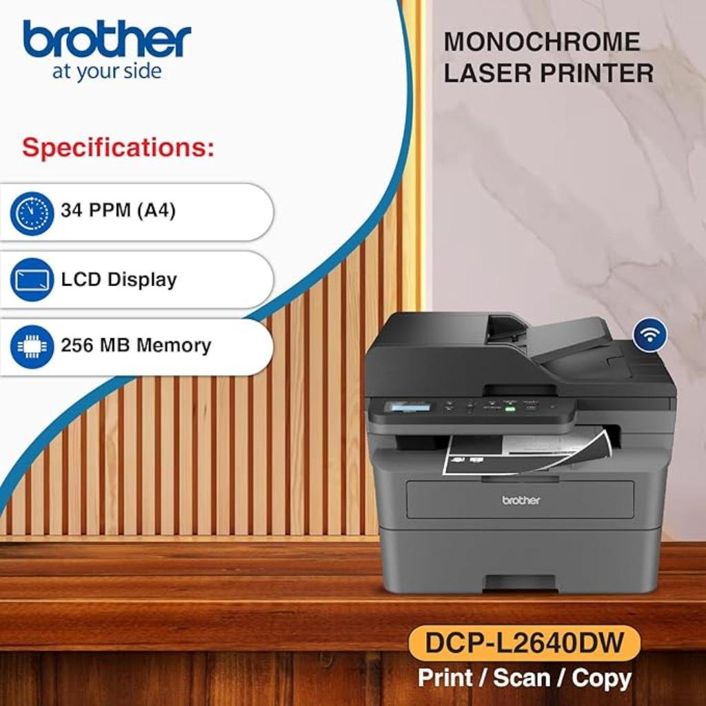 Brother DCP-L2640DW Wireless Monochrome Laser Multi-Function Printer with ADF and Duplex Printing