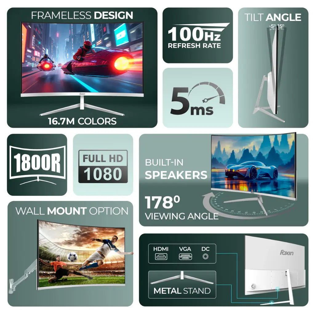 Foxin Elite Pro 24-Inch 100Hz Full HD 1080p Curved LED Gaming Monitor