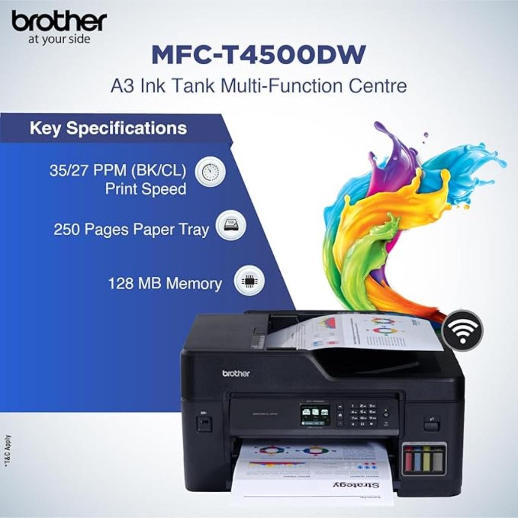 Brother MFC-T4500DW A3 Wireless Refill Ink Tank Multi-Function Printer with Automatic Document Feeder