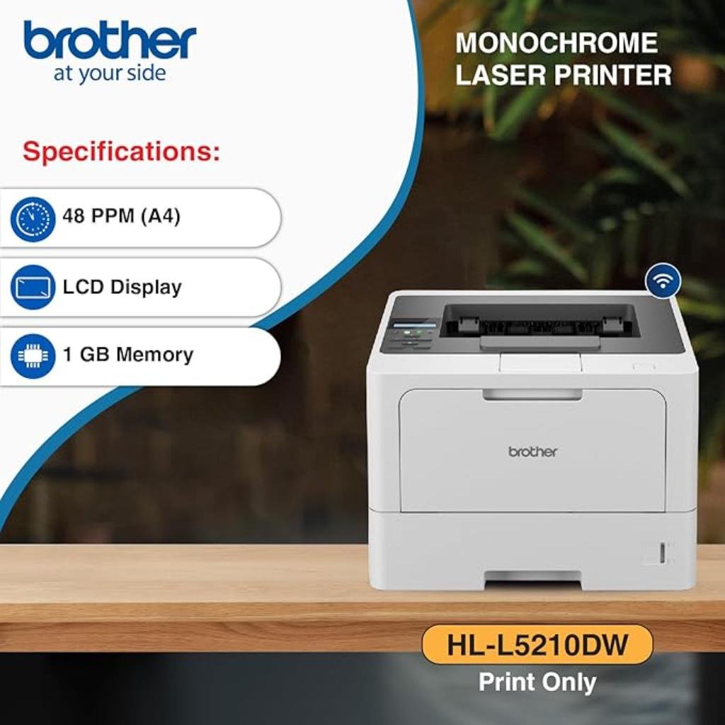 Brother HL-L5210DW Wireless Monochrome Laser Printer with Automatic Duplex Printing and High-Speed Connectivity