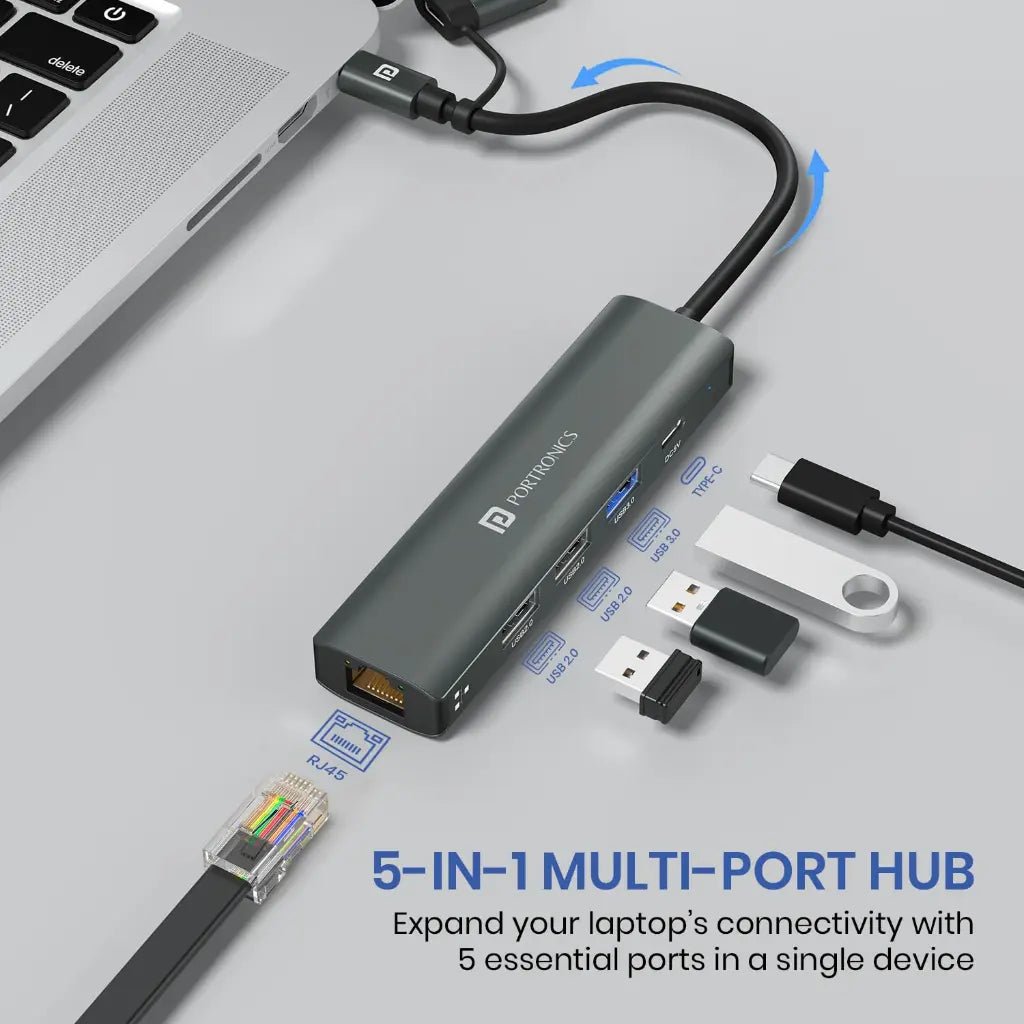 Portronics Mport Edge POR 2931 5-in-1 USB-C Hub with Multi-Port Connectivity
