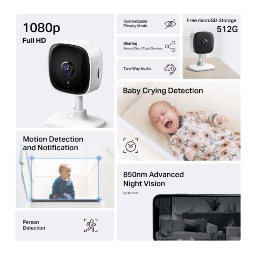 TP-Link Tapo C100 1080p Full HD Indoor Wi-Fi Security Camera with Night Vision and Two-Way Audio