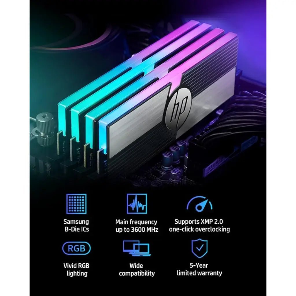 HP V10 16GB (2 x 8GB) RGB DDR4 3200MHz CL14 High-Performance Gaming Desktop Memory Kit