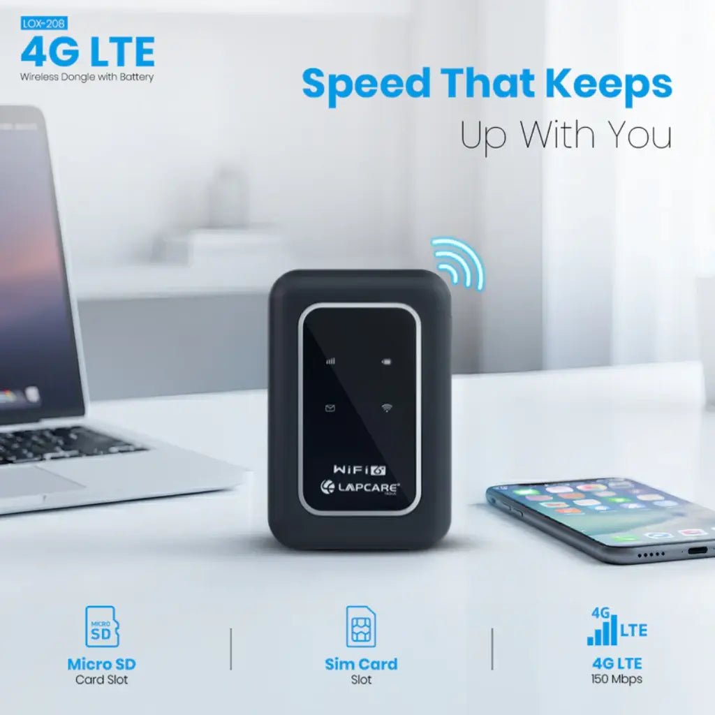 Lapcare 4G LTE Dual-Band WiFi Hotspot Dongle with 3000mAh Battery - 150Mbps