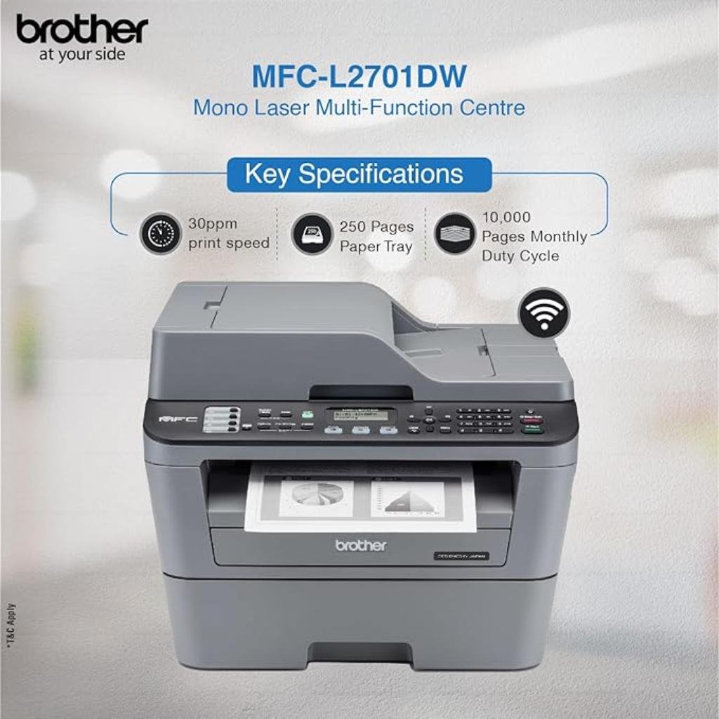 Brother MFC-L2701DW Compact Monochrome Laser Multi-Function Printer with Duplex Printing and Wireless Networking