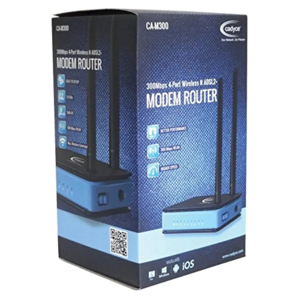 Cadyce CA-M300 Wireless N ADSL2+ Modem Router with 300Mbps Speed and 4-Port LAN