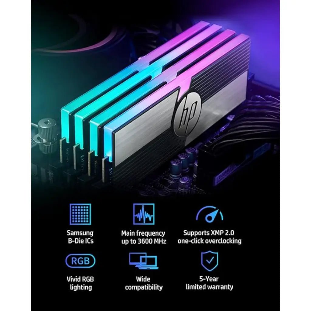 HP V10 32GB (2x16GB) DDR4 3600MHz CL14 RGB High-Performance Gaming Desktop Memory Kit