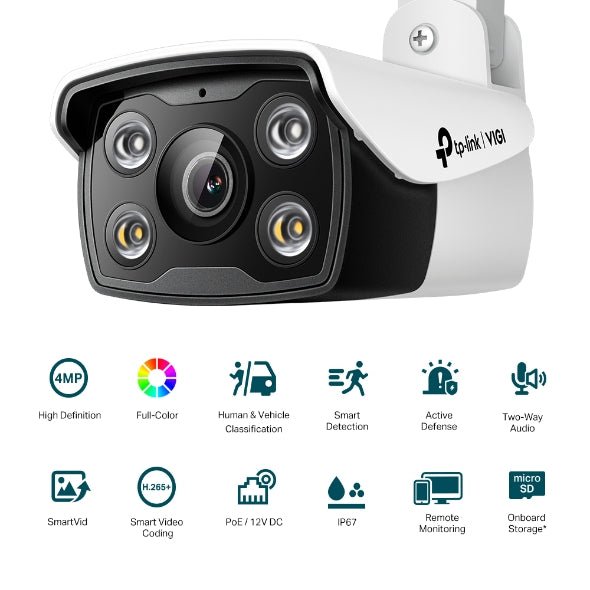TP-Link VIGI C340 4MP Outdoor AI-Powered Full-Color IR Bullet Network Security Camera (4mm Lens)