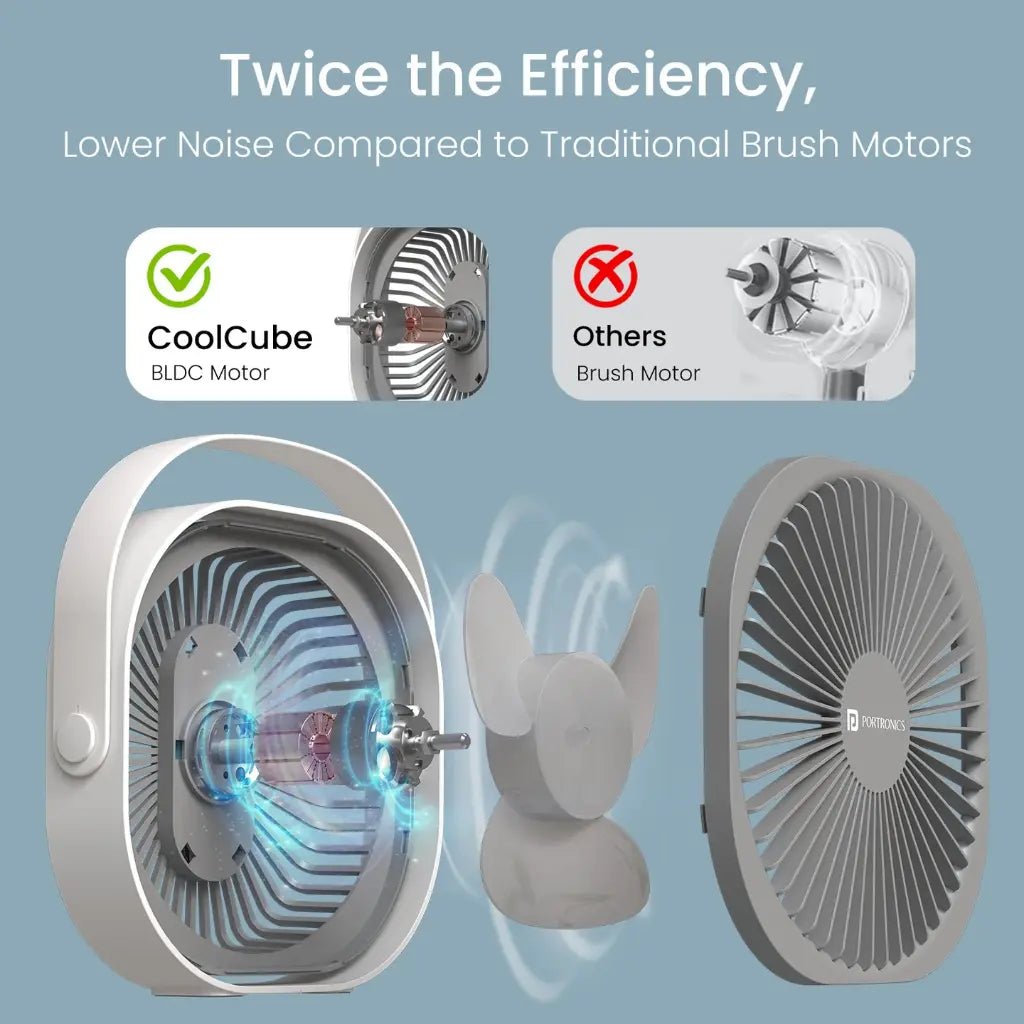 Portronics CoolCube POR 3051 Portable Rechargeable Desktop Fan with 2400mAh Battery - Compact Cooling Solution